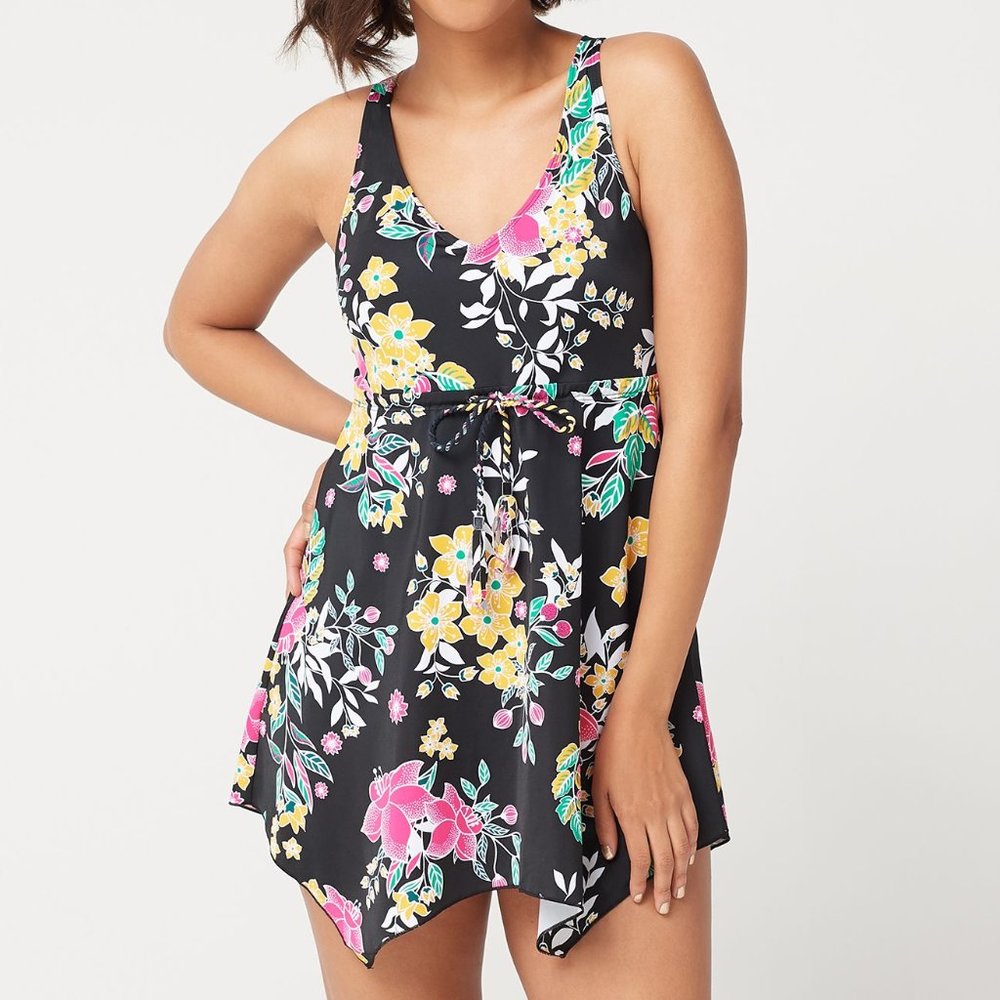 Denim & Co. Beach Handkerchief Hem SwimDress P1055